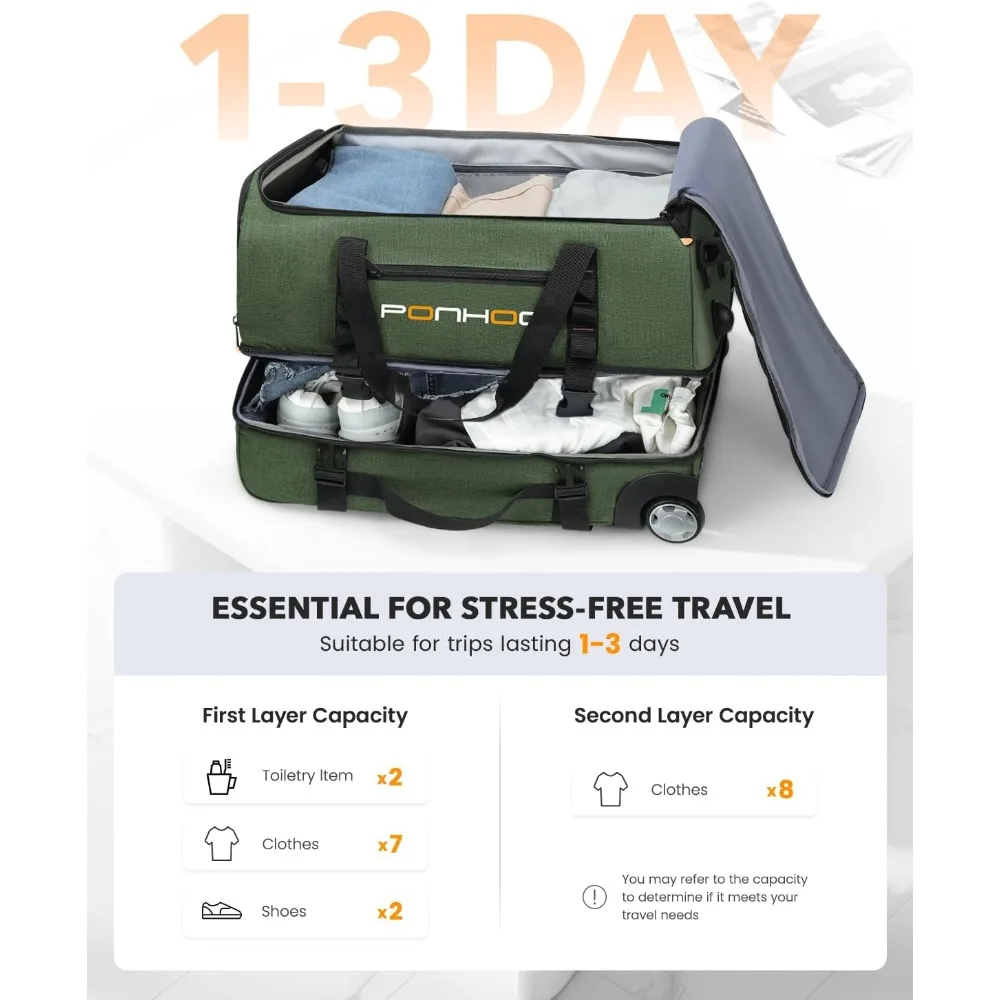 حقيبة كبيرة مقاومة للماء مع عجلات وحجرة أحذية للسفر للرجال