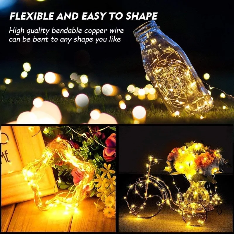 100-2m led string luz usb/bateria operado fio de cobre guirlanda cordas de iluminação de fadas natal festa de casamento decoração lâmpadas