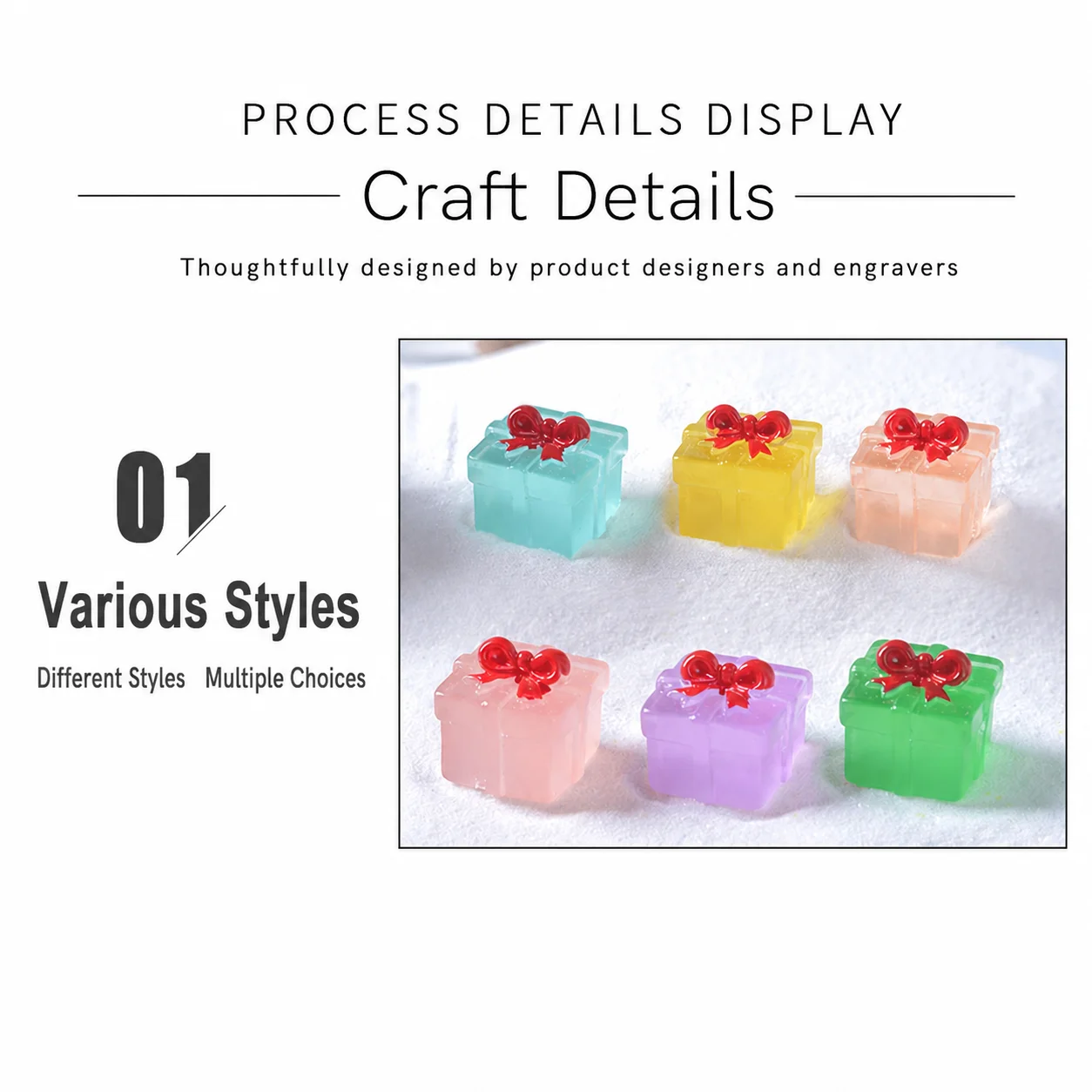 Mini Square Gift Box Delicate Resin Christmas Decoration Mini Resin Ornament Christmas-Themed Gift Box Decorative Ornament