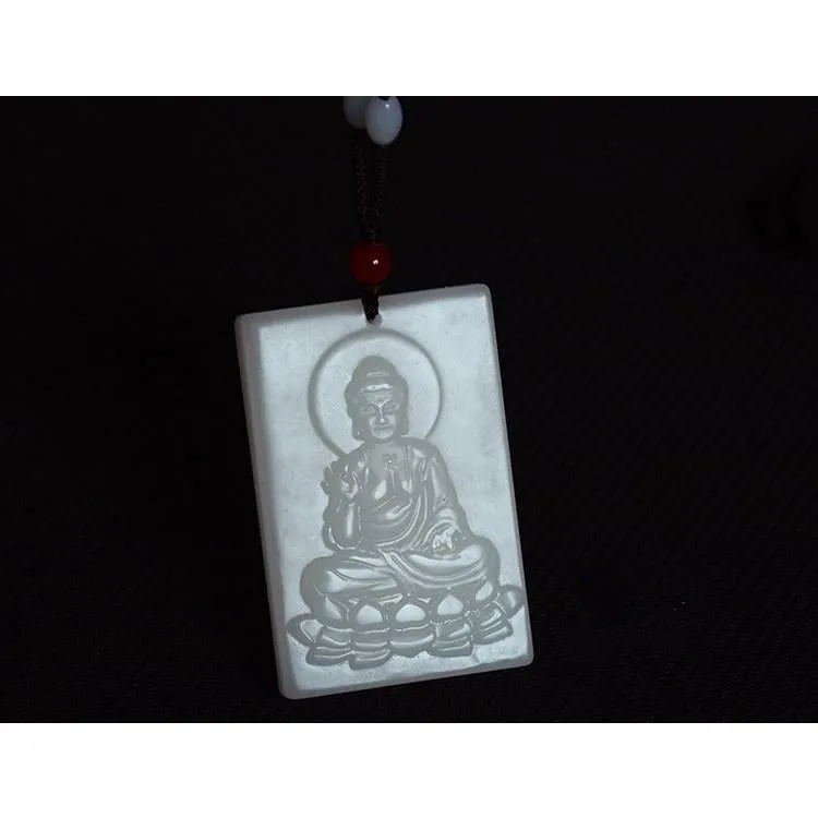 المواد المنغولية الخارجية Hetian، اليشم الأبيض يوم كبير Tathagata بوذا قلادة قلادة، نماذج للرجال والنساء #3