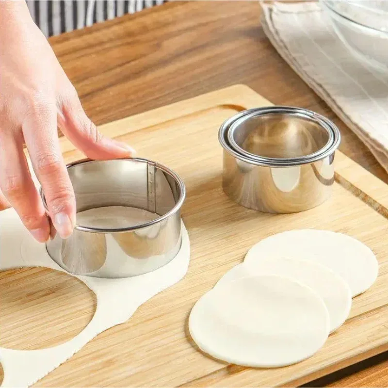 3 ชิ้นชุด 2.36in/2.76in/3.15in สแตนเลสวงกลมแม่พิมพ์และมือกดชุดเครื่องตัดคุกกี้ Dumpling กดอุปกรณ์ทําอาหาร