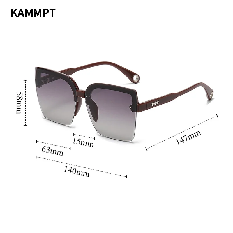 KAMMPT Oversized Sunglasses Man Woman Fashion Rimless Vintage Square Sun Glasses Eyewear Luxury Brand Design UV400 Female Shades