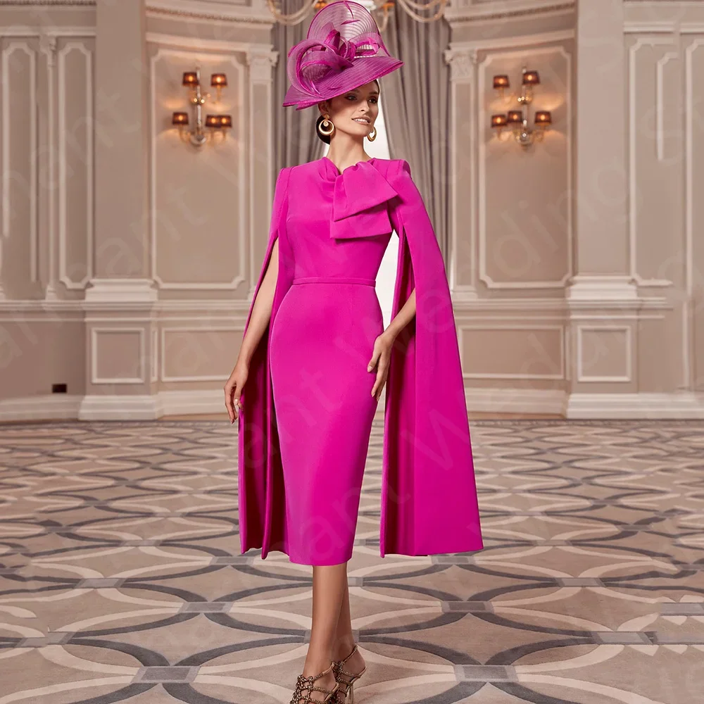 

New Modern Pink Long Sleeves Mother of the Bride Dresses Tea Length Short Wedding Guest Gowns Simple On Sale