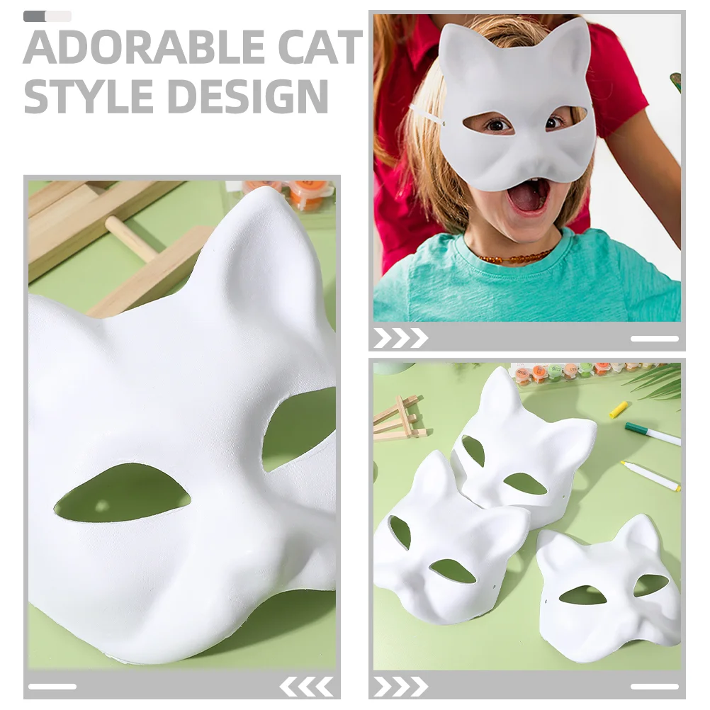 เปล่ามือวาดหน้ากาก Masquerade คอสเพลย์ฮาโลวีนเครื่องแต่งกายหน้ากากทาสีขาว Prop Unpainted Fox อุปกรณ์เสริม DIY แมว