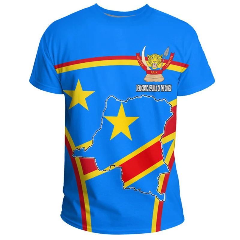 Harajuku 3D Print Republic-of The Congo Map T Shirt Congo Emblem Graphic Tee Shirts Men Fashion Short Sleeves Mens Clothing Tees