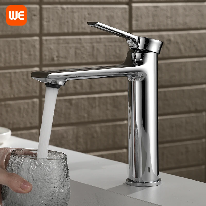 Grifos de latón WE para lavabo de baño, monomando, de un solo orificio, montaje en cubierta, acabado dorado cepillado, grifos mezcladores de agua fría y caliente para baño