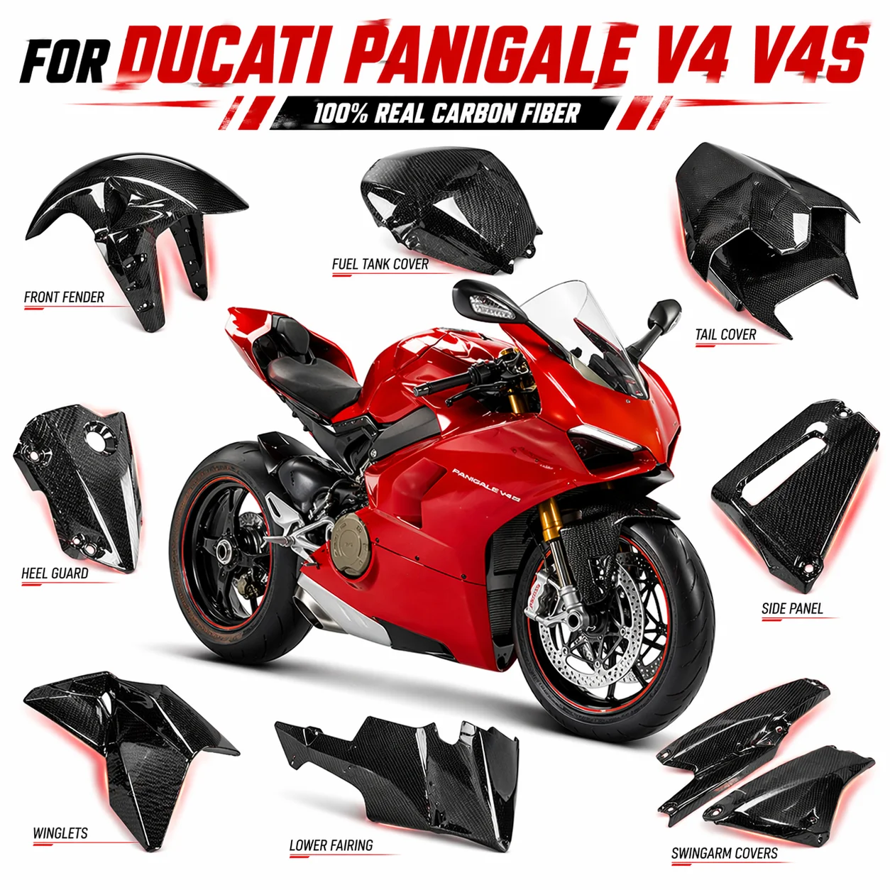 For Ducati Panigale V4 V4S 2018-2025 Carbon Fiber Parts Collection Fairing Kit Winglets Bodywork Accessories