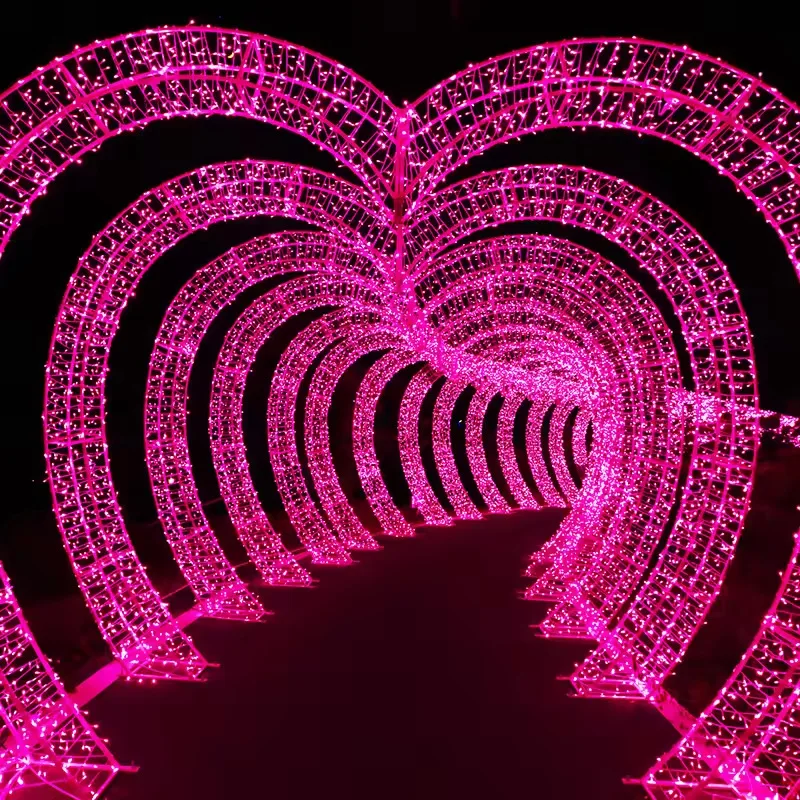 Romantic Outdoor Wedding LED Lighting PVC IP65 Heart Arch Time Tunnel for Park View Christmas Decoration