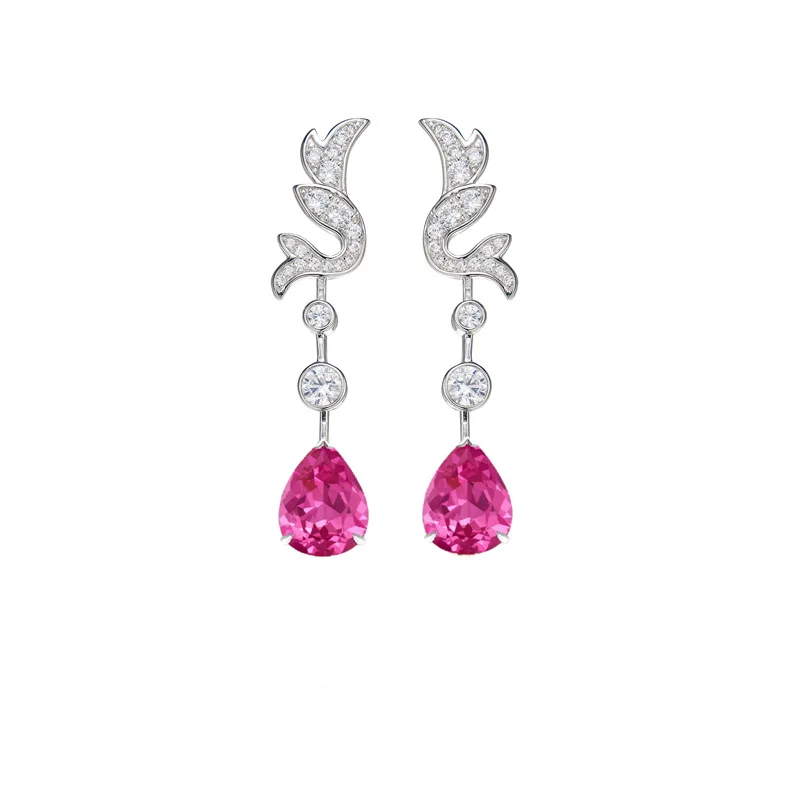 

Bellflower EardropsS925Silver-Plated Gold Inlaid Water Drop Pink Diamond High-Grade Women's Evening Wear Eardrops