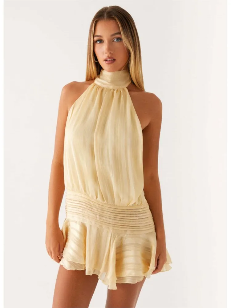 

2025 Summer Dress Lace Up Backless Beach Party Dresses Women's Sexy Ruffles Mini Dresses Fashion Vacation Vestidos Para Mujer