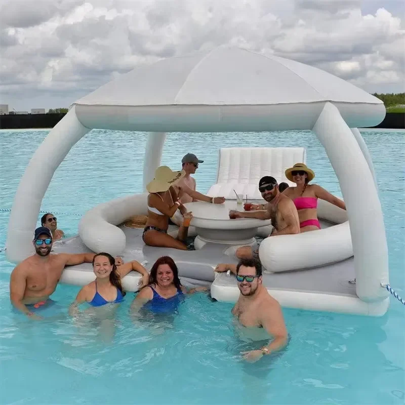 Inflatable Yacht Floating Platform Island Partybana Aqua Banas Sea Lake Float Lounger Dock Platform with Tent Shades