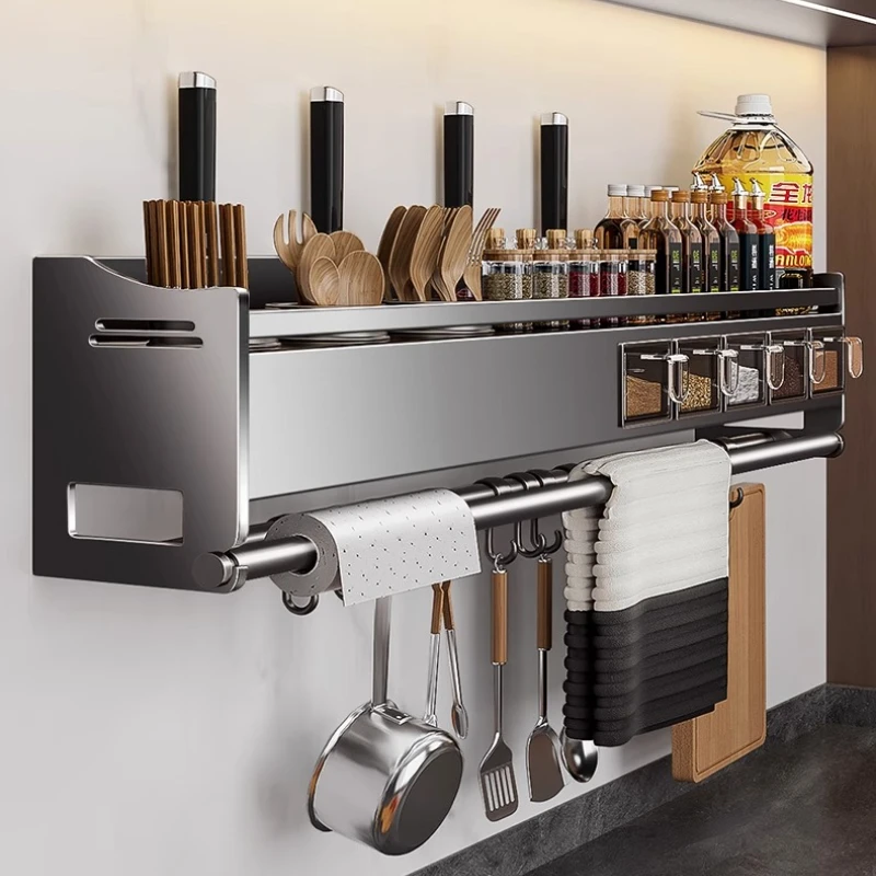 

Stainless Steel Kitchen Shelf Wall Mounted Spice Rack Multi-Functional Utensil Shelf for Spoons Space Saving Knife Organizer