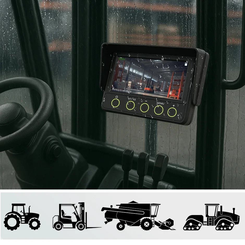 GreenYi 7'' IP69 Waterproof Dustproof Car DVR Monitor 2CH AHD Camera For Truck Trailer RVs Van Agricultural Engineering Vehicle