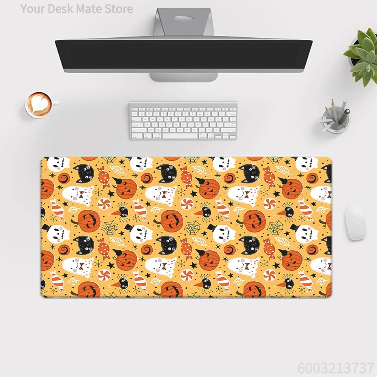 Cute Halloween Mouse Pad – Extended Desk Mat with Smiling Pumpkins, Ghosts, Bats & Floral Patterns for PC Laptop Office Gaming