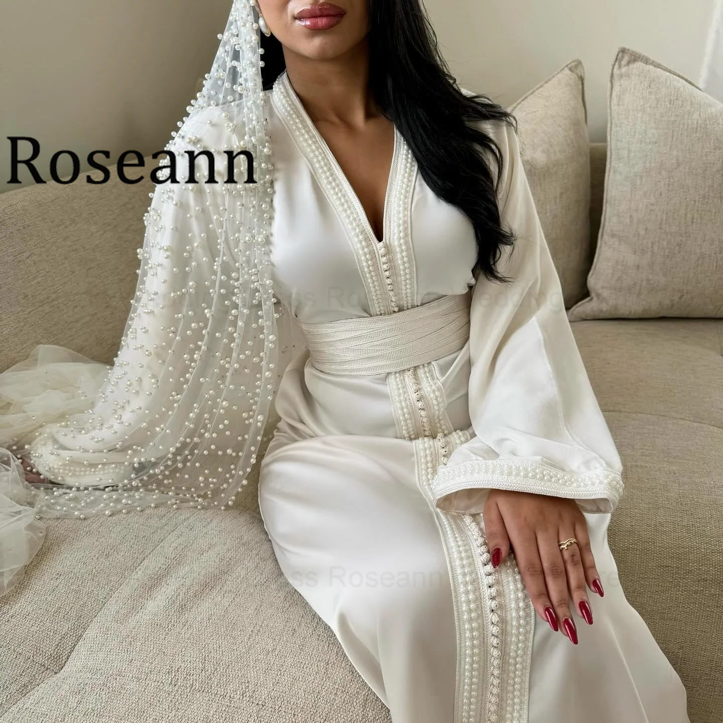 

Свадебное платье Roseann в богемном стиле 2026: Красивое женское платье-кафтан с V-образным вырезом и поясом для помолвки, свадебное платье в стиле бохо 2026