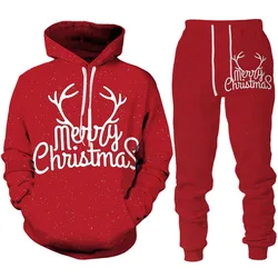 Merry Xmas Nieuwjaar Kerstboom Mannen Hoodie Mode Trainingspak 3d Print Y 2K Feest Feest Sweatshirts Broek Grappige Kleding