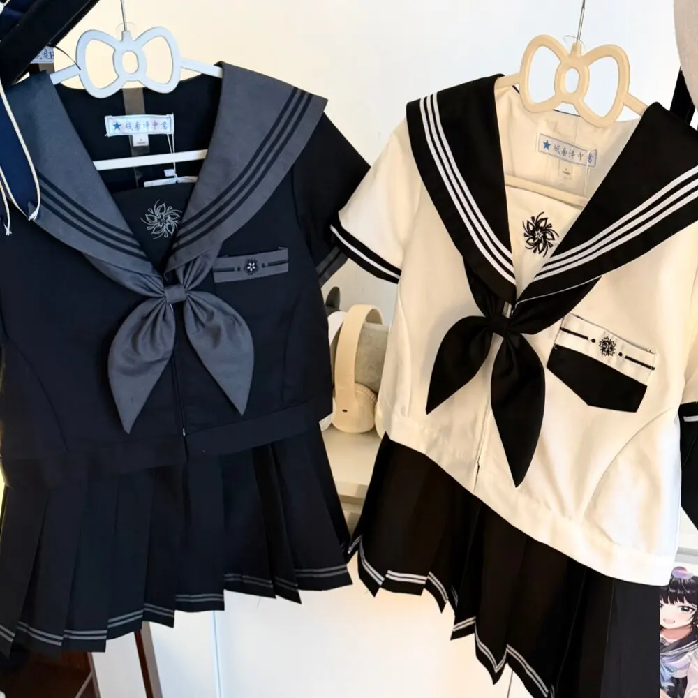 Niedliches Niña Jk Uniform Japanischer Matrosenanzug Dark Bad Chicas Set Cosplay Schwarz-Weiß Schuluniform Oberschul-Marine-Anzüge für Schüler – Detail 6