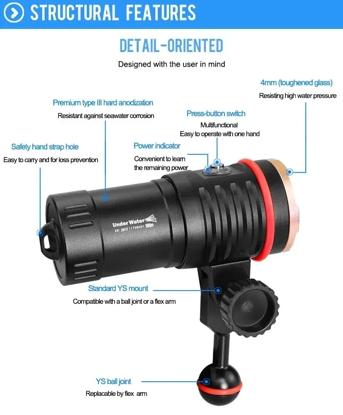 ARCHON DM10 II /WM16 II diving video spotlight max 3500 lumen Red 12W UV 12W underwater 100 meter waterproof diving light