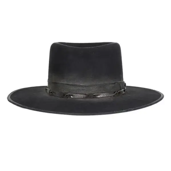 Cross-border selling pork pie top wool felt hat solid color wool felt hat ribbon decoration pure wool felt hat