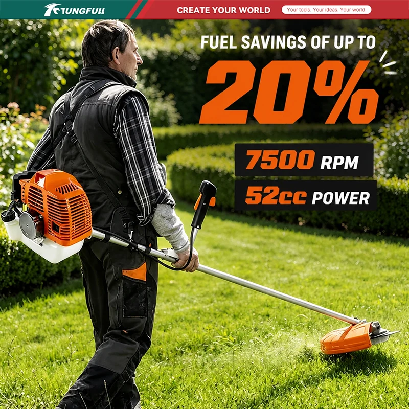 52CC Gas Powered Brush Cutter Backpack Grass Trimmer 7500RPM Weed Eater with 3 Blades Garden Lawn Mower Tool for Farm Yard Lands