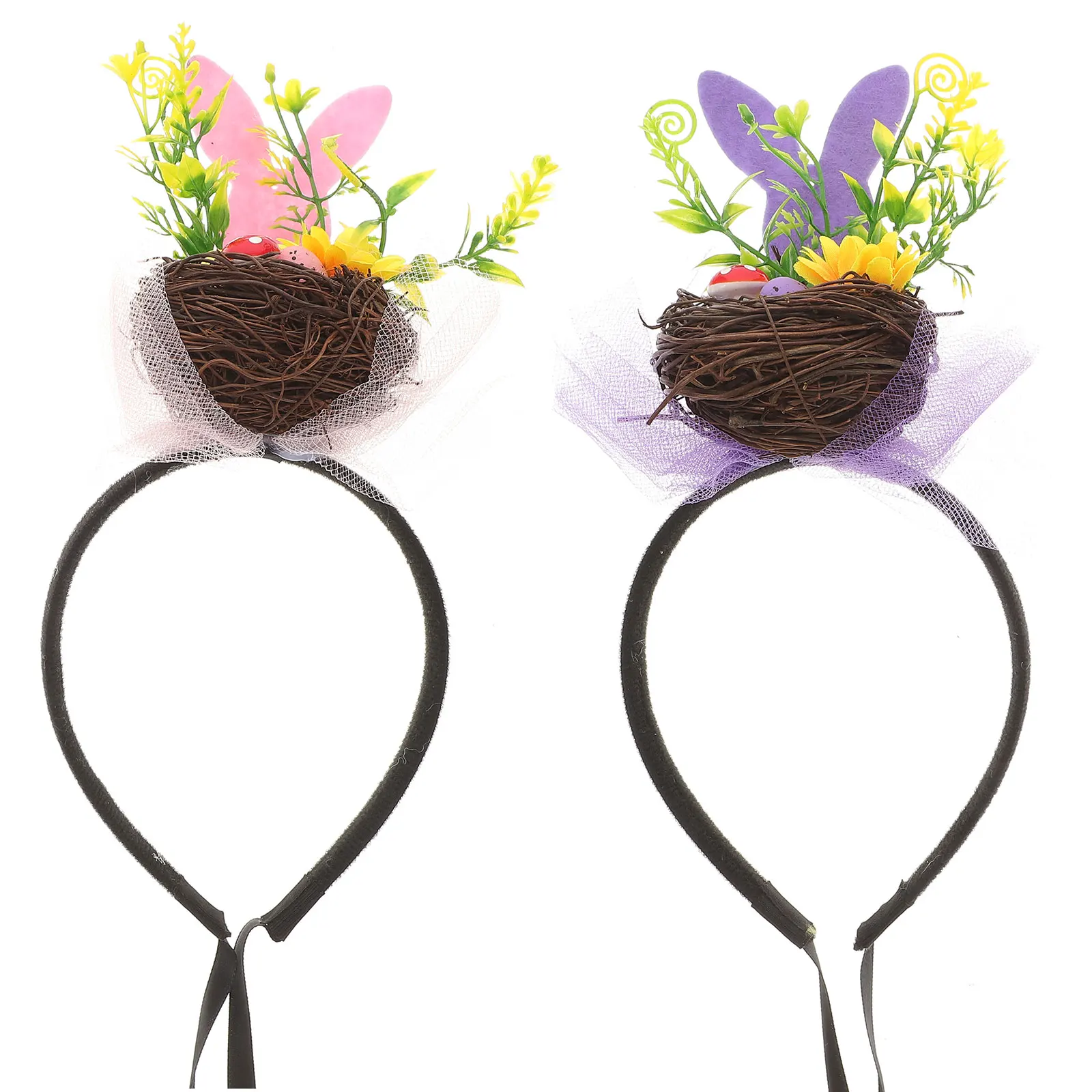 

2 Pcs The Flowers Easter Headdress Child Headbands for Girls Wooden Furry Party Headwear