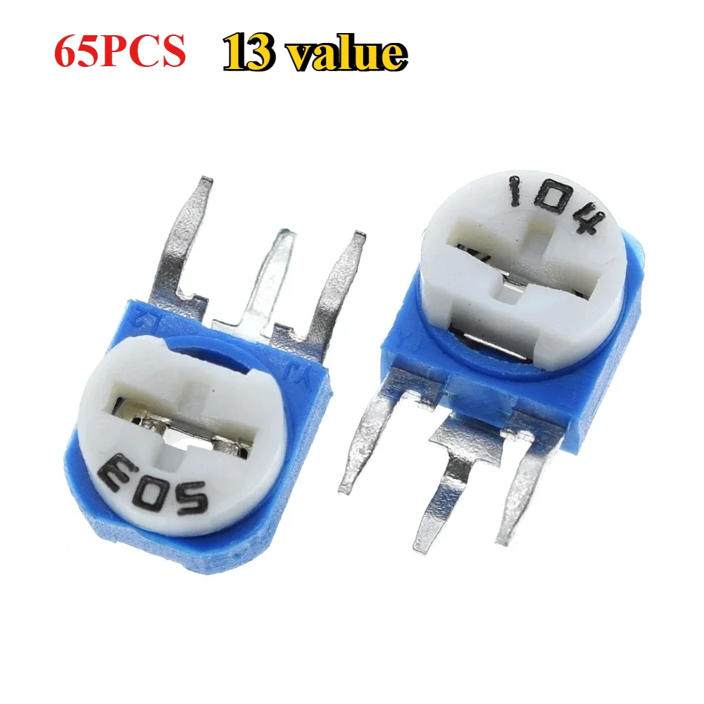 

65PCS RM063 Trimmer Potentiometer Kit Rm-063 Adjustable Resistance 100R~1M 1K 5K 10K 20K 50K 100K 500K 1M Ohm Variable Resistors