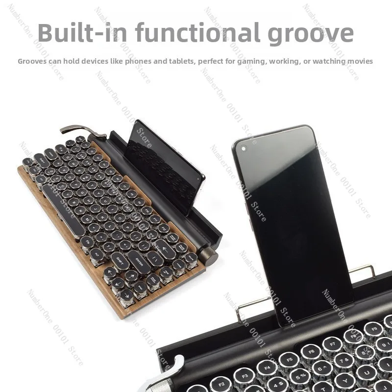 Retro punk typewriter green axis bluetooth dual mode mechanical keyboard custom hot plug green axis