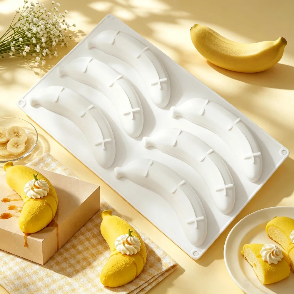 Food Grade 6 or 12-Cell Banana Shaped Chocolate Cake Molds Fruit Mousse Mold Kitchen Dessert Tools Silicone Baking Molds