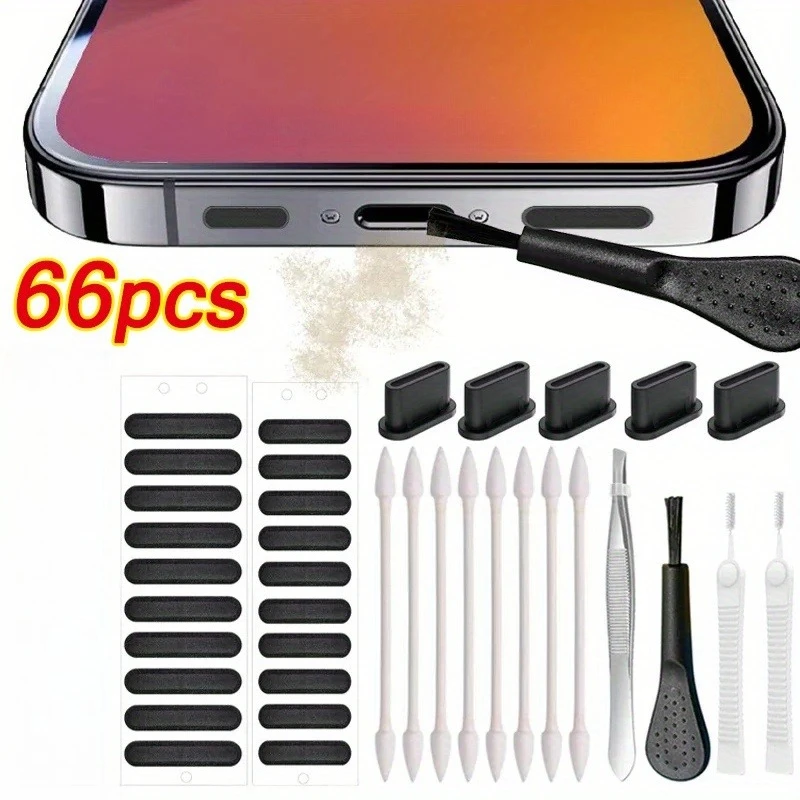 Universal Mobile Phone Speaker Dust Mesh Sticker Type C Phone Port Protector Dust Plug Tweezers for iPhone Samsung Cleaning Kit
