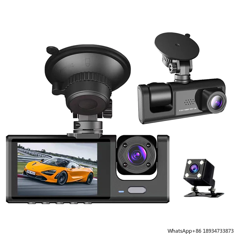 Dash cam 3 Channels 1080p Hd  Front Rear And Inner Camera Car Video Recorder Dvr Black Box  Driving record for car