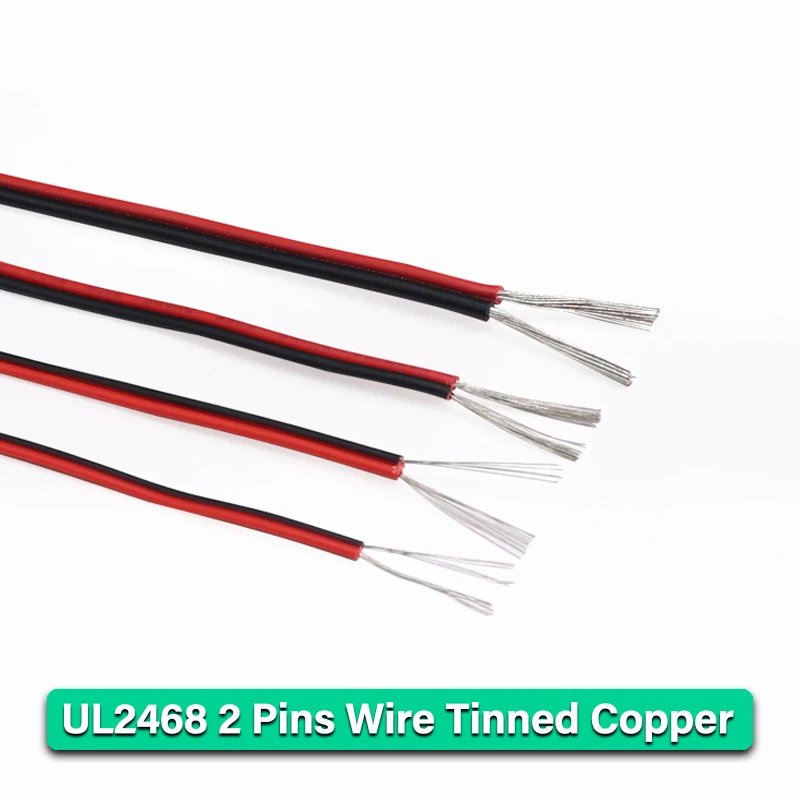 

5m/10m/20m UL2468 2 Pins Electrical Wire 30 28 26 24 22 20 18 16AWG Tinned Copper Insulated PVC Extension LED Strip Cable