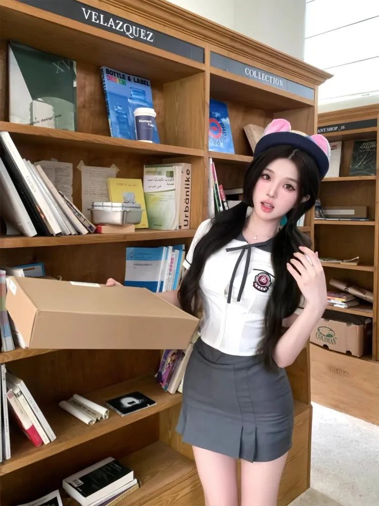 

Korean College Style Jk Uniform Pure Desire Hot Girl Royal Sister Style White Shirt Pleated Skirt Cosplay Maid Uniform Costume