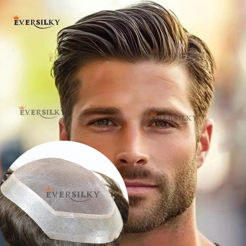 شعر مستعار طبيعي غير قابل للاكتشاف للرجال أشقر # 4 # 3 شعر بشري قابل للتنفس ومتين من البولي يوريثان، نظام بديل للرجال