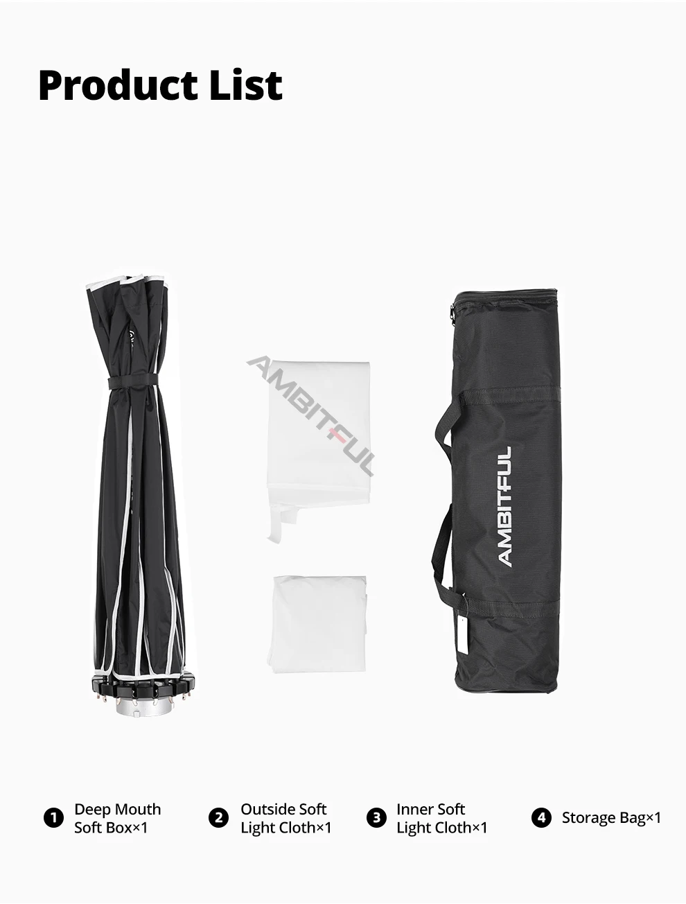 AMBITFUL P70 P90 P120 Parabolische Deep-Softbox mit Bowens-Montage und Schnellverschlussgitter – Detail 11