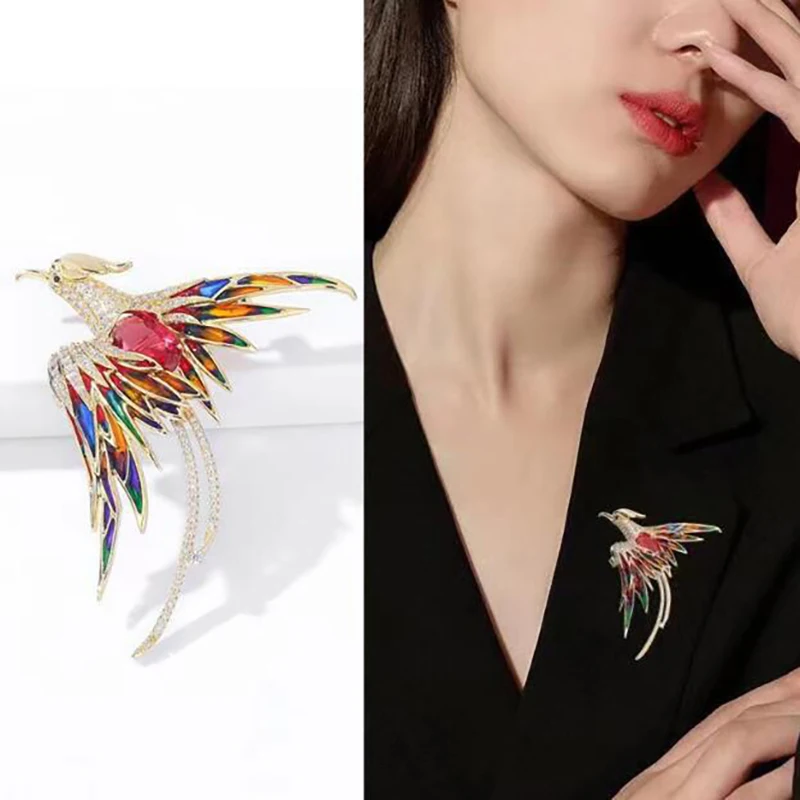 Elegant Multicolor Phoenix Brooch For Women Men Exquisite Rhinestone Beauty Flying Bird Brooch Fashion Jewelry Accessories Gifts