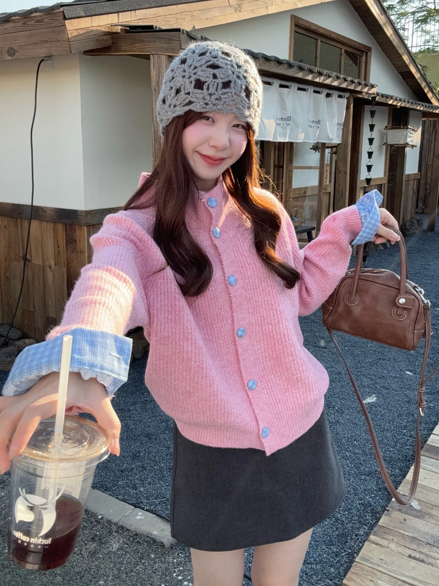 

plus Size Lazy Style Vintage Collar Long Sleeve Knitted Sweater Loose Slimming Outerwear Top for Women Autumn Regular Thickness