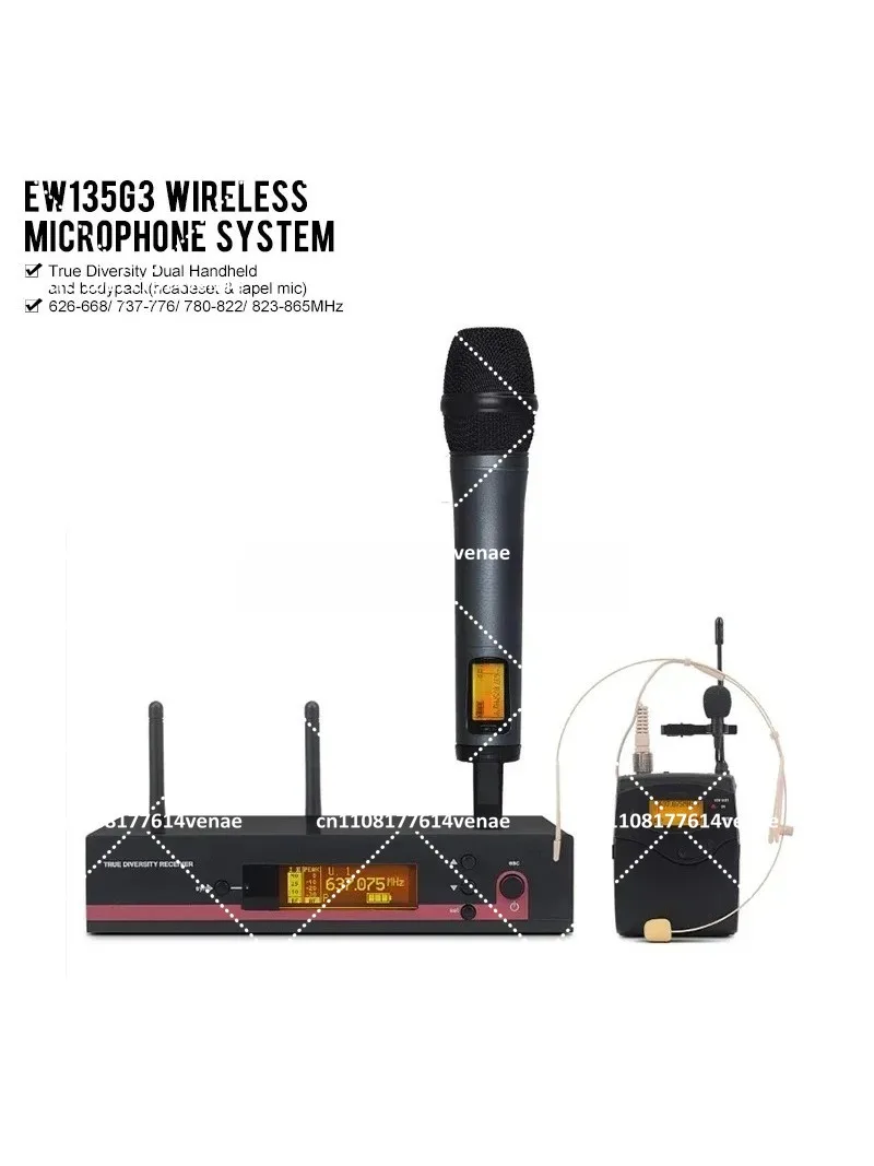 Professional UHF Wireless Microphone System with Receiver, Headset, and Lapel Mic