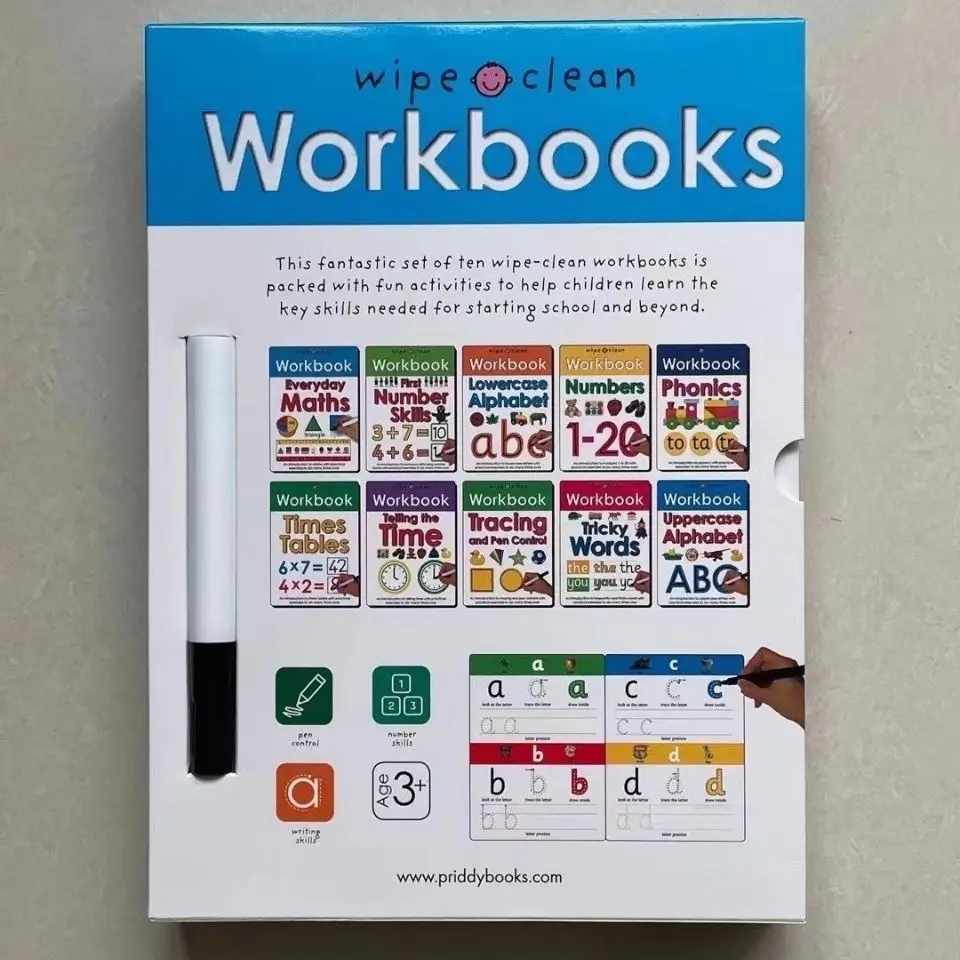 Wipe and write exercise book wipe clean workbook English letters in red, 10 books in a set of exercises for young children