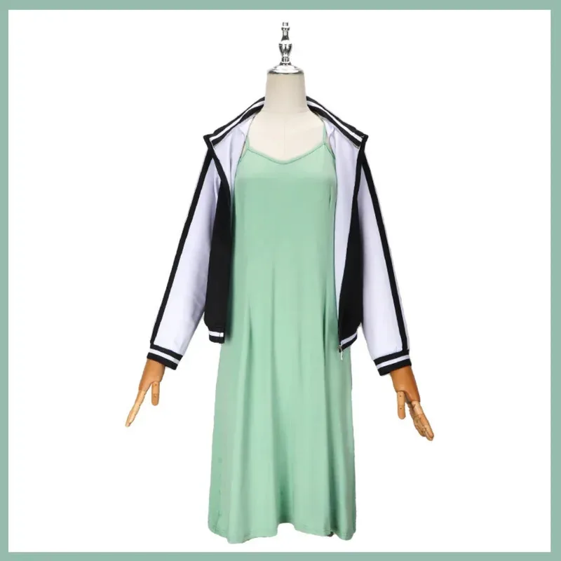 2025 aaa Anime Bocchi The Rock! Hiroi Kikuri Cosplay Costume Baseball Coat Green Strap Dress Wig Woman Sexy Halloween Masked Bal
