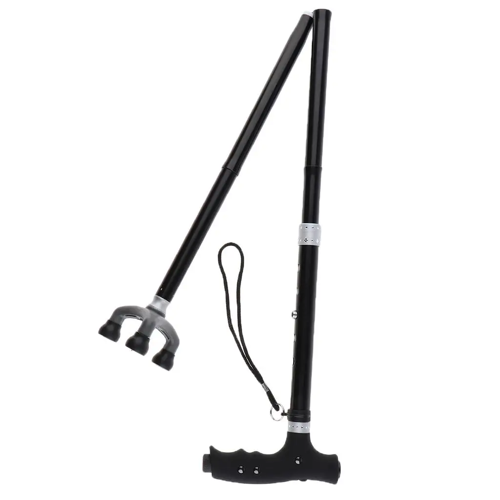 Walking Cane with Replaceable Handle Adjustable Folding Stick LED Light Tripod Base for Elderly and Adults