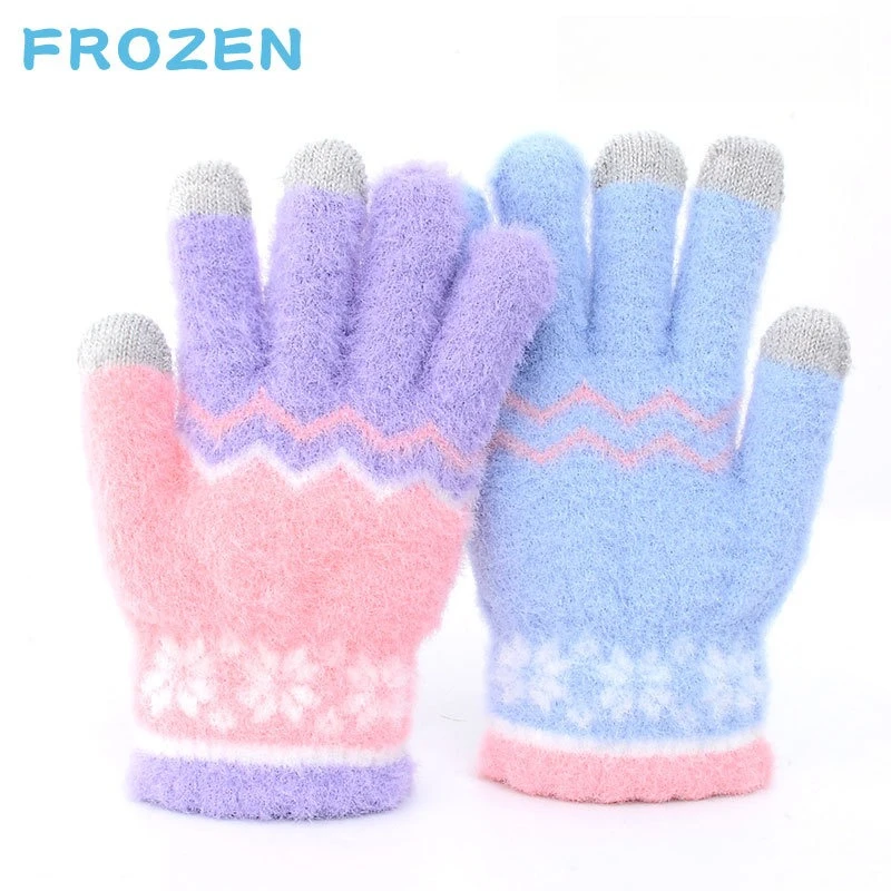 قفازات مينيسو ديزني للأطفال، قفازات دافئة للفتيات بخمسة أصابع، قفازات Aisa للفتيات ذات الأصابع المقسمة، شاشة لمس محبوكة