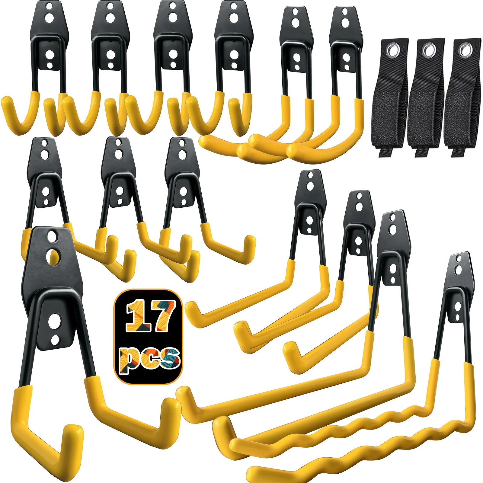 

17 прочных гаражных крюков - грузоподъемность 100 фунтов на крюк, стальная конструкция с антикоррозийным порошковым покрытием, экономия пространства на стене