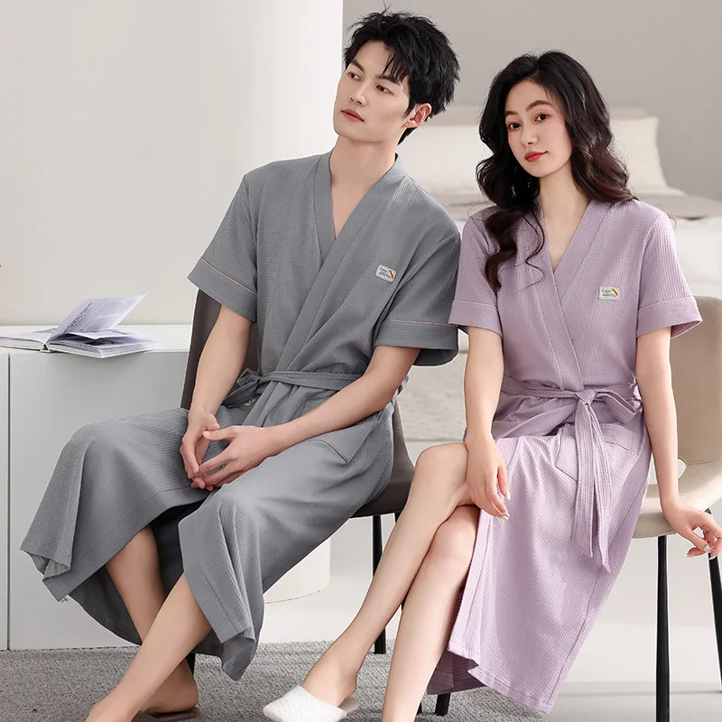 

Летний халат для пар, повседневная одежда для сна, удобный, приятный для кожи, тонкий хлопковый халат для мужчин и женщин, ночная рубашка