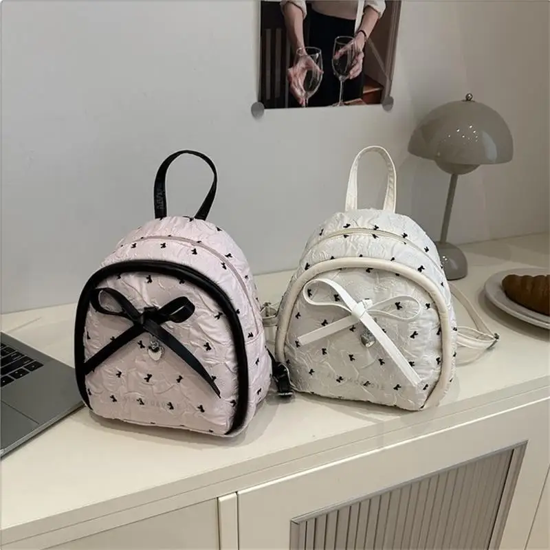 

Fashion Sweet Cute College Style Bow Print Backpack Handbag Shoulder Bag Trendy Women Girly Commuting Bag Student Schoolbag Gift