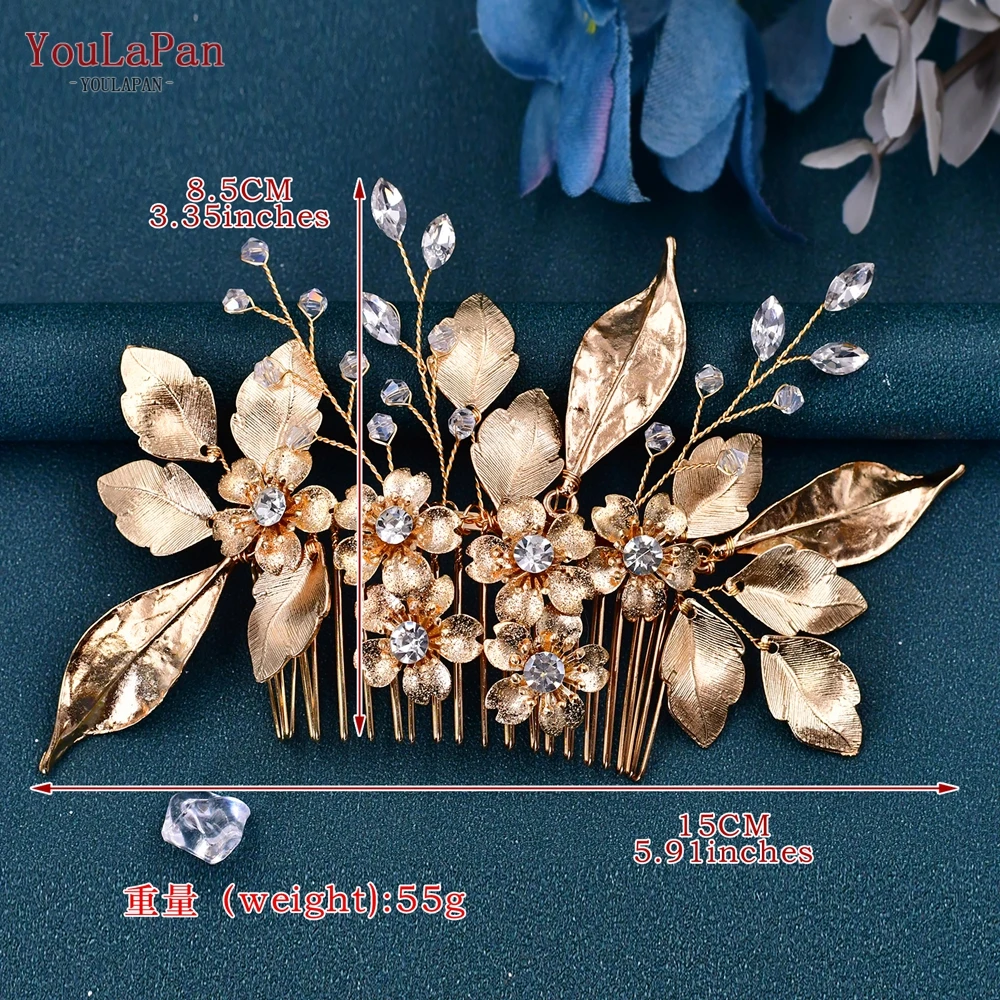 YouLaPan Alloy Leaves Hair Comb Bridal Wedding Hair Accessories Handmade Rhinestone Hairpiece Woman Crystal Headwear HP297