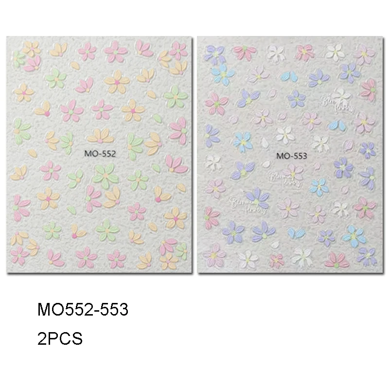 Autocollants pour ongles en relief 5D, peinture à l'huile, bleu bonbon, rose, jaune, violet, pétales de fleurs, décorations pour manucure