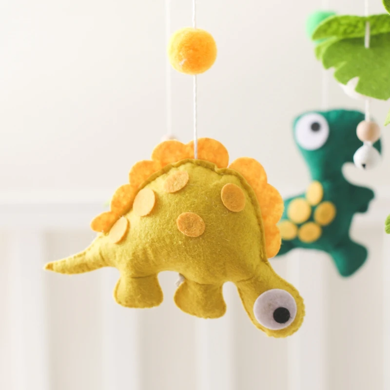 Baby Crib Mobile Bed Bell Wooden Rattles Toys Soft Felt Cartoon Dinosaur Forest Hanging Bed Bell Mobile Crib Bracket Baby Gifts