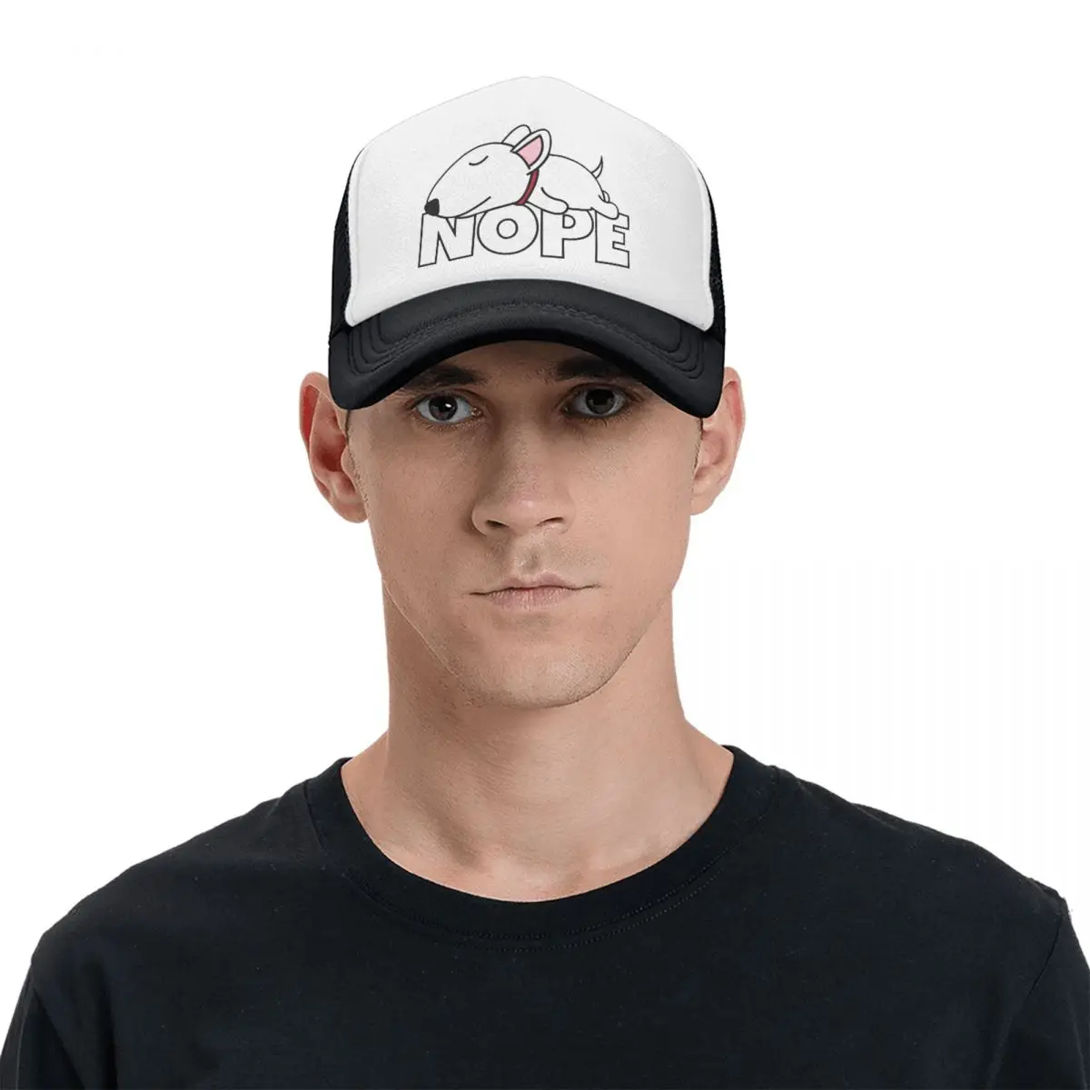 Classic Nope Bull Terrier Dog Trucker Hat Women Men Custom Adjustable Unisex Baseball Cap Spring