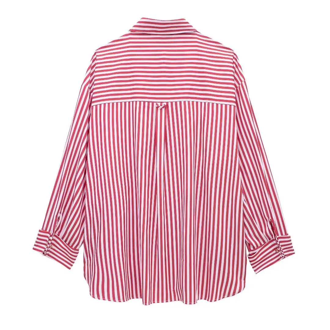 Tangada 2024 Women Oversized Pink Striped Shirt Long Sleeve Chic Female Loose Shirt Tops6X0135