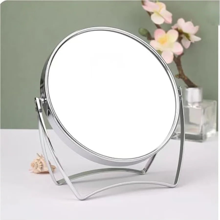

Two-Sided 4-In/6-in with Handle Portable Round Makeup/Travel/Desk Mirror with 1X and 3X Magnification Silver, 6inch